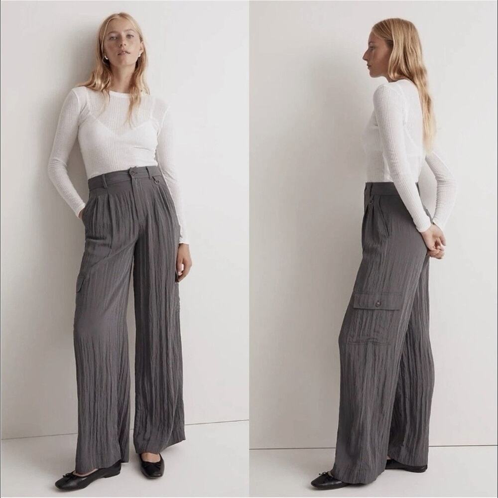 Madewell The Harlow Wide-Leg Cargo Trouser Office Pants Gray Size 14 Petite
